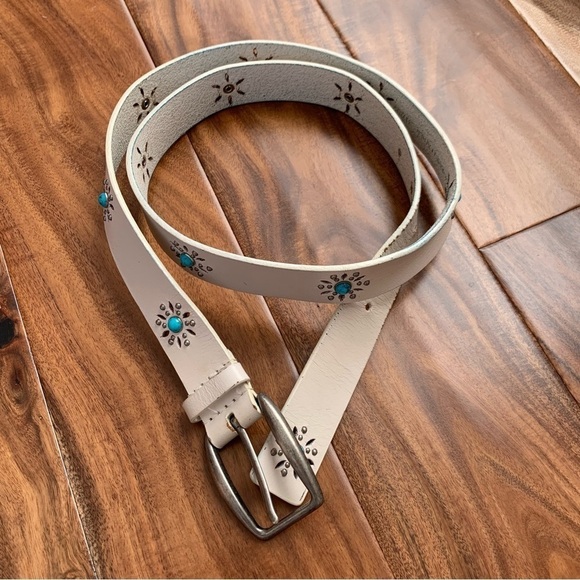 Nine West Cowboy Western Southwestern Cowgirl Turquoise White Leather Belt L main image 6